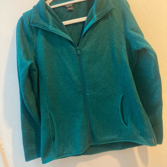 Eddie Bauer Teal/green Full Zip Fleece Jacket With 2 Pockets Stretchy Size Large - Picture 5 of 9
